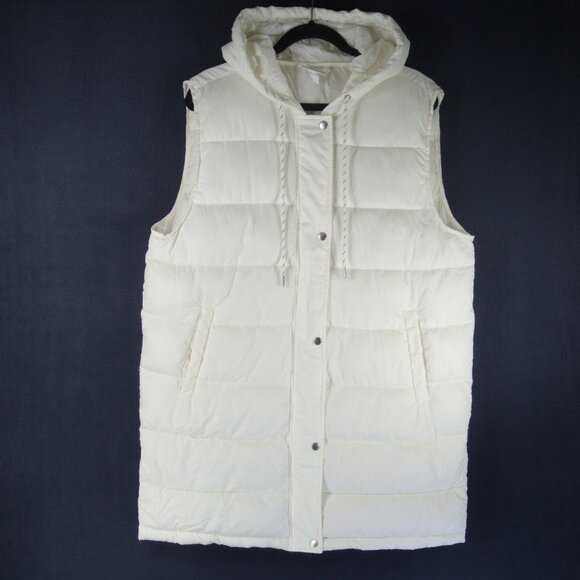 NEW with defects Zella Long Hooded Puffer Vest In Ivory Egret Size M #2918 - Picture 3 of 9